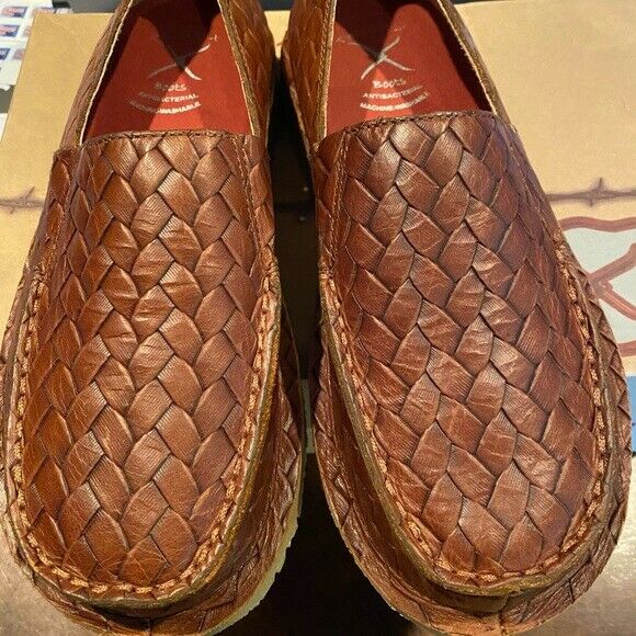 TWISTED X MEN DRIVING MOC CASUAL SHOE WOVEN LEATHER SLIP ON MCL0003 TAWNY BROWN