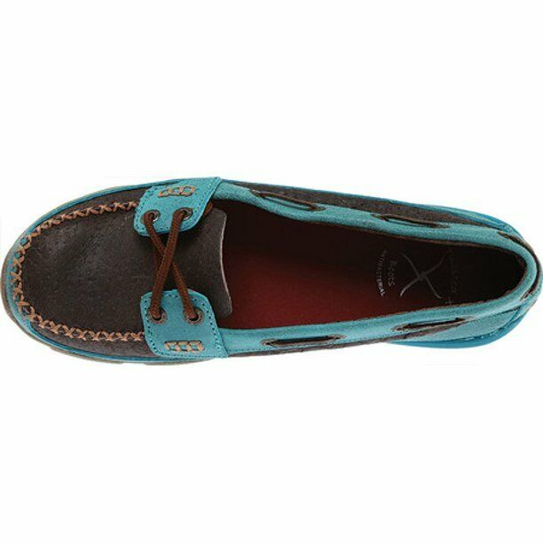 TWISTED X BOOTS WOMENS DRIVING MOCCASIN MOC LEATHER BROWN TURQUOISE WDM0021
