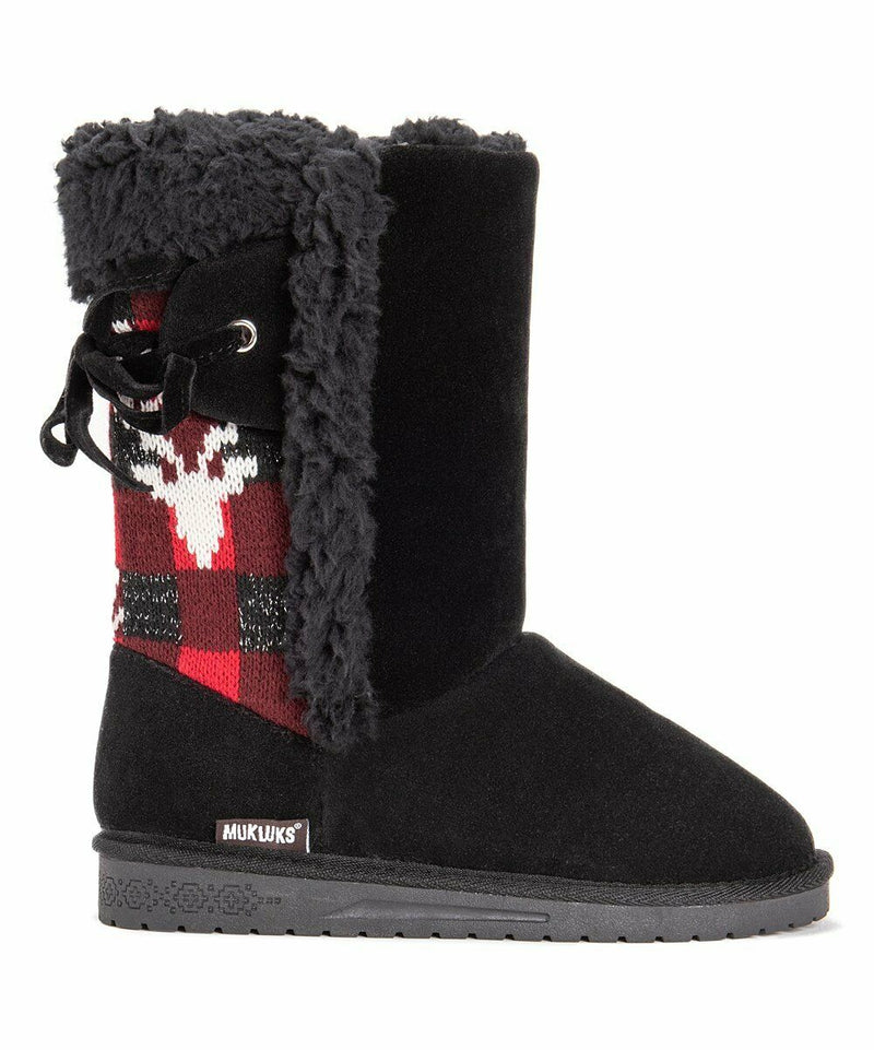 MUK LUKS Womens MISSY Ebony Red Faux Fur Slip On Ankle Boots 8