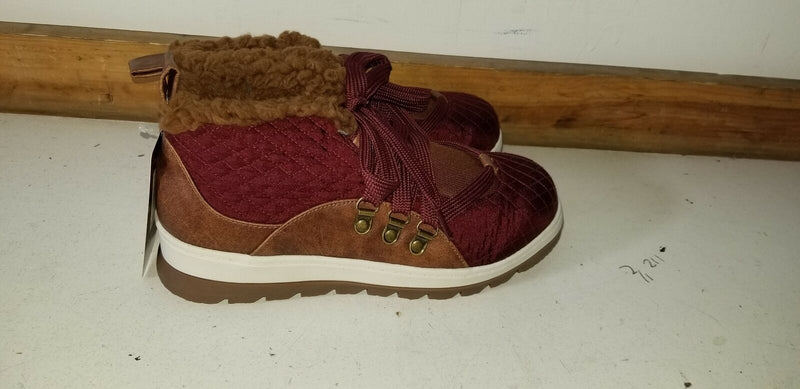 MUK LUKS WOMEN'S QUILTED HIKING LACE UP ANKLE WINTER BOOT sz 8 BROWN BURGUNDY