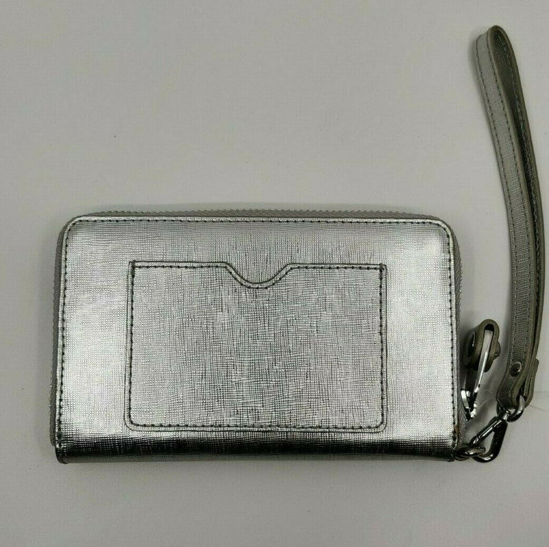 Vince Camuto Vivi Indexer Wristlet Clutch Wallet Leather Cell Phone Case Silver