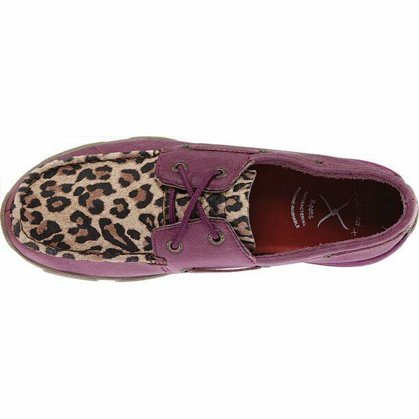 dTWISTED X BOOTS WOMEN DRIVING MOCCASIN MOC LEATHER SHOE Purple Leopard WDM0059