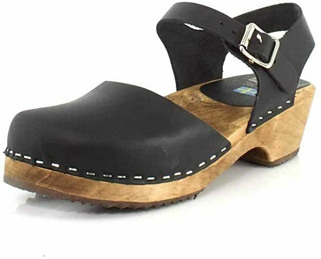 MIA WOMEN'S SOFIA CLOG MULE WOODEN PLATFORM SANDALS LEATHER sz 9 M BLACK SW562T