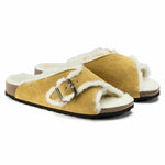 BIRKENSTOCK WOMENS AROSA OCHRE SUEDE SHEARLING SANDAL SLIPPER SLIDE 1017659