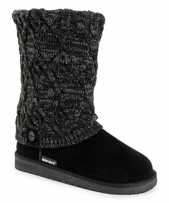 MUK LUKS WOMEN'S MODERN KNIT PULL ON FASHION BOOT sz 7 BLACK HEATHER 1000079 001