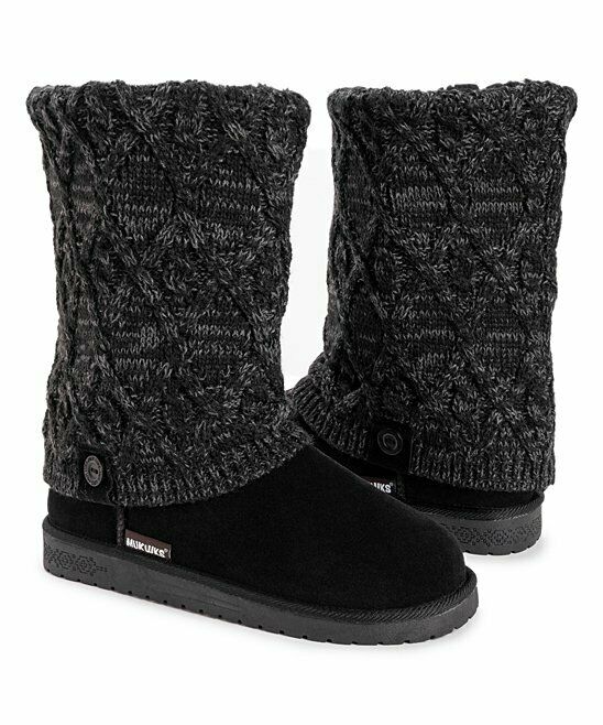 MUK LUKS WOMEN'S MODERN KNIT PULL ON FASHION BOOT sz 7 BLACK HEATHER 1000079 001