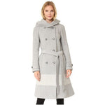 WOOLRICH WOMEN'S MONICA TRENCH HOODED WOOL COAT sz S, M, GREY / BEIGE WB1001