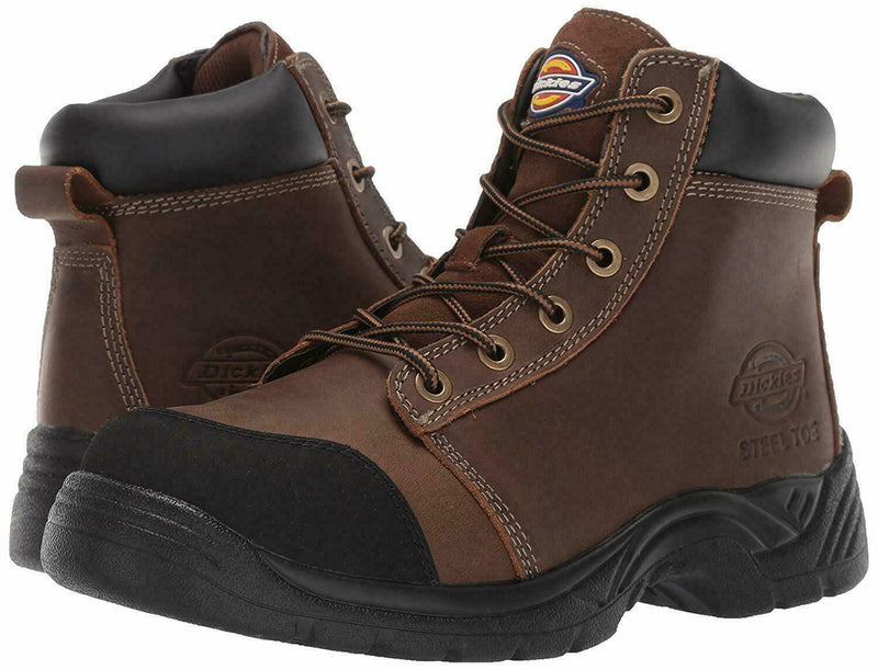 DICKIES MENS WRECKER 6" STEEL TOE BOOT BROWN LEATHER LIGHTWEIGHT FREE SHIP