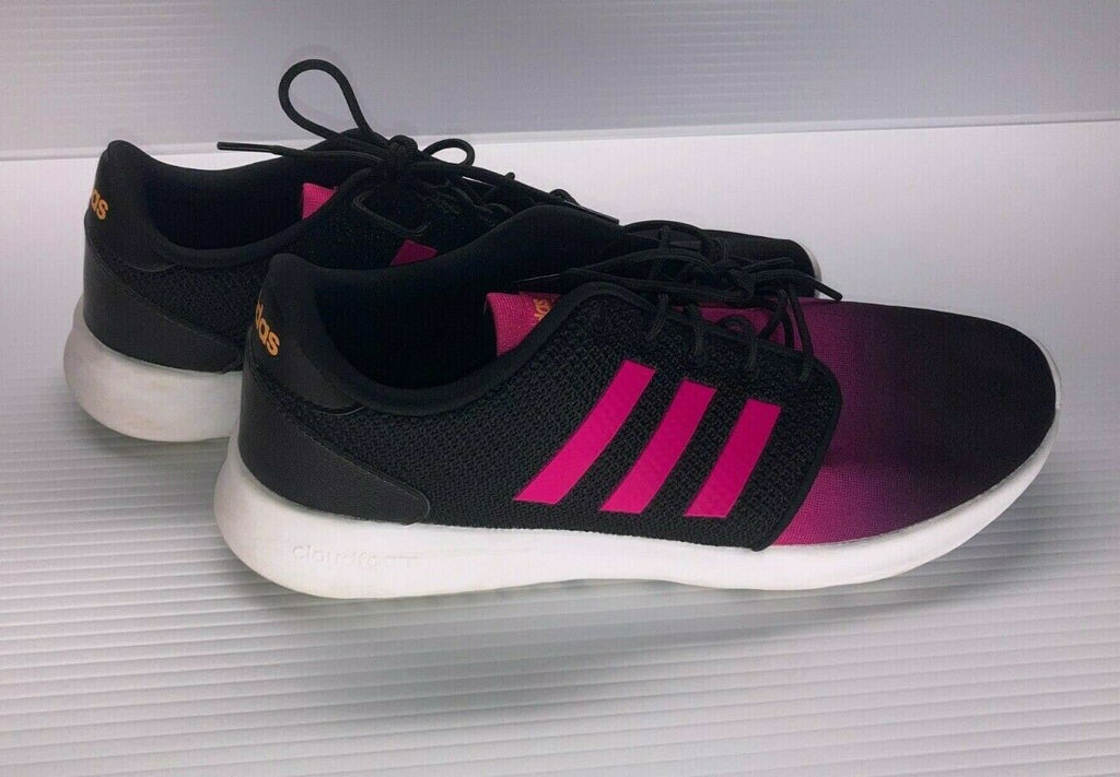 ADIDAS WOMEN'S QT RACER RUNNING SHOES CLOUDFOAM SNEAKERS sz 11 BLACK PINK EF945