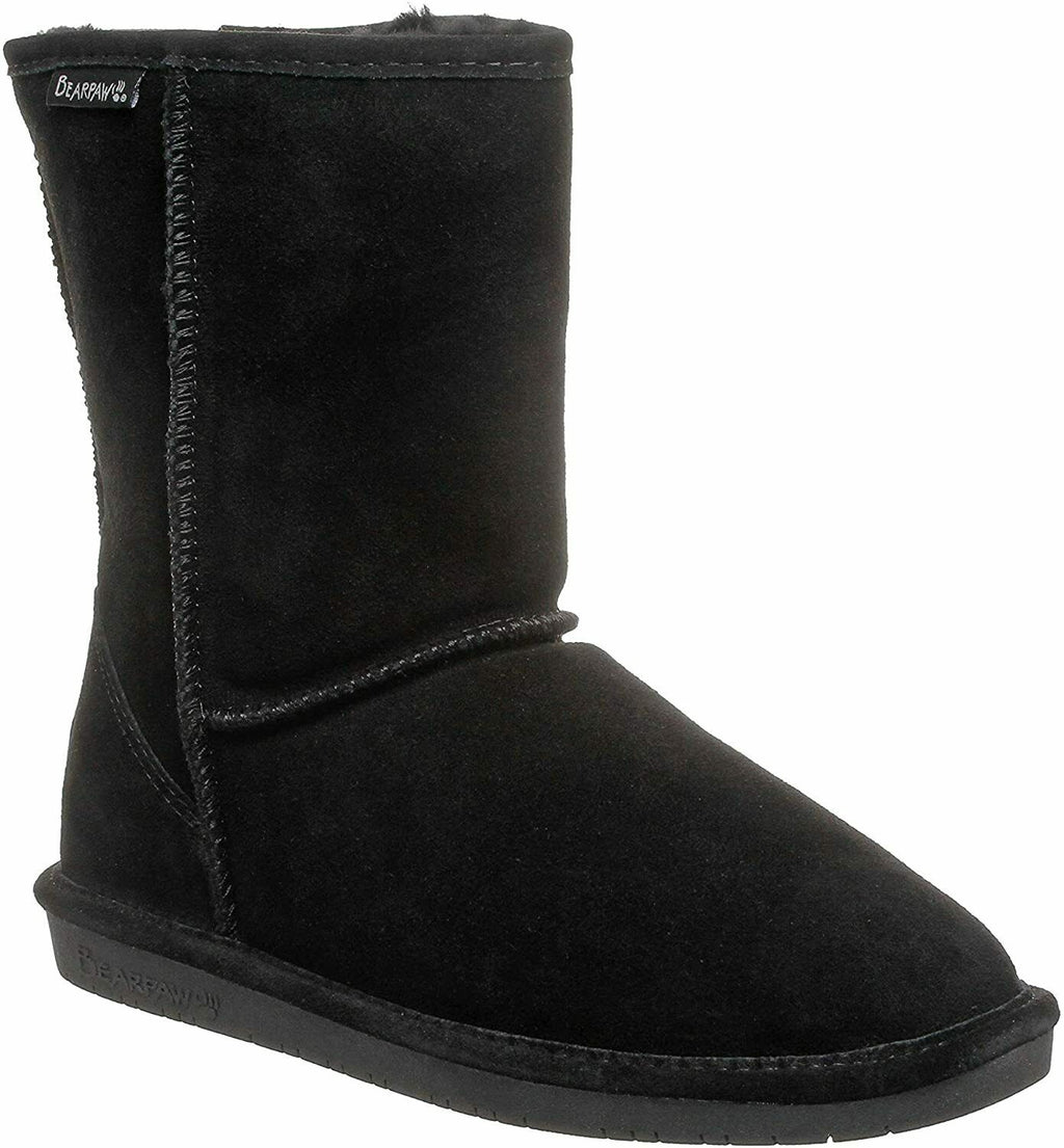 BEARPAW WOMEN'S EMMA SHORT SHEEPSKIN PULL ON WINTER BOOTS sz 8.5 M BLACK 608W