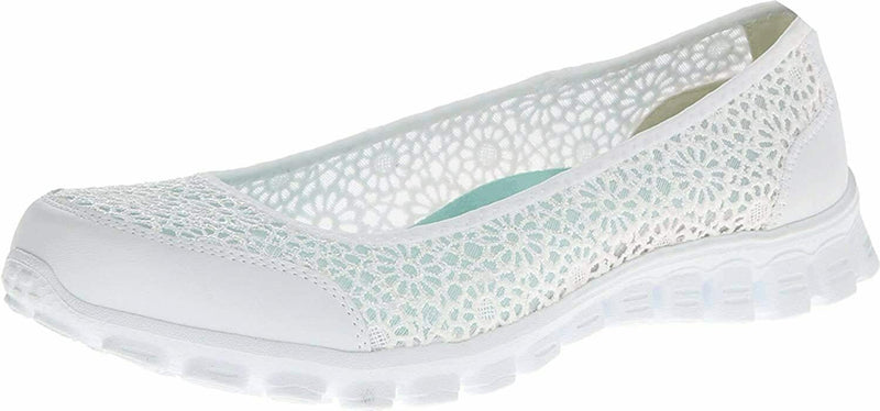 SKECHERS WOMEN'S EZ FLEX 2- SWEETPEA CASUAL SLIP-ON FLATS sz 9 EW WHITE 22625EW