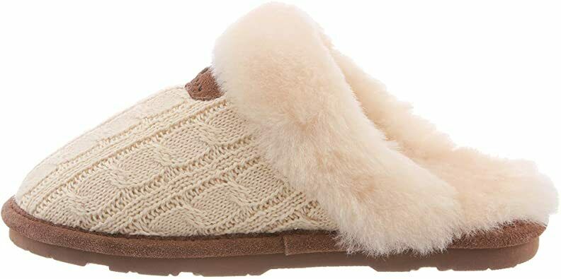 BEARPAW WOMEN'S EFFIE SHEEPSKIN COLLAR COMFORT SLIDE SLIPPERS sz 7 M LINEN 1674W