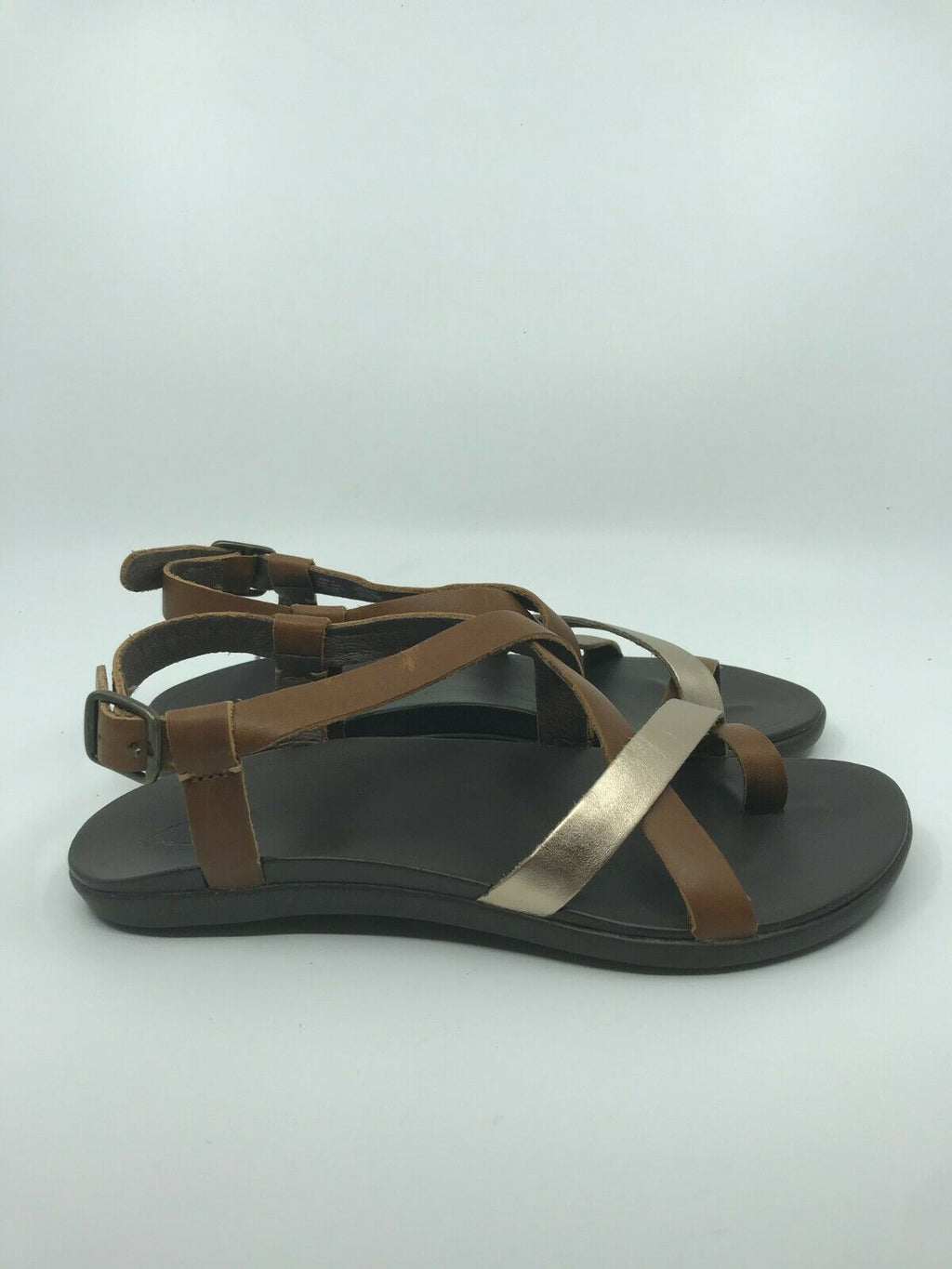 OLUKAI WOMEN 'UPENA LEATHER SLINGBACK SANDAL MUSTARD/BUBBLY SIZE 7 FREE SHIPPING