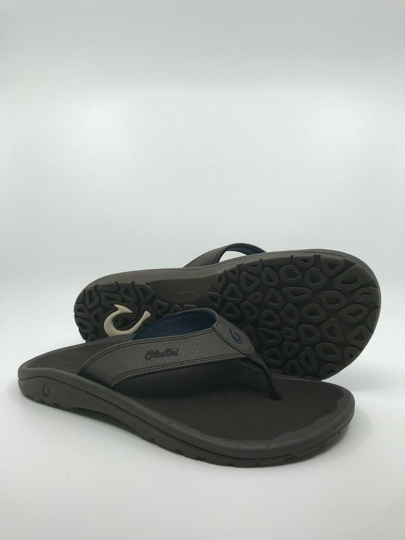 OLUKAI MENS 'OHANA FLIP FLOP SANDALS DARK WOOD/DARK WOOD SIZE 10 FREE SHIPPING