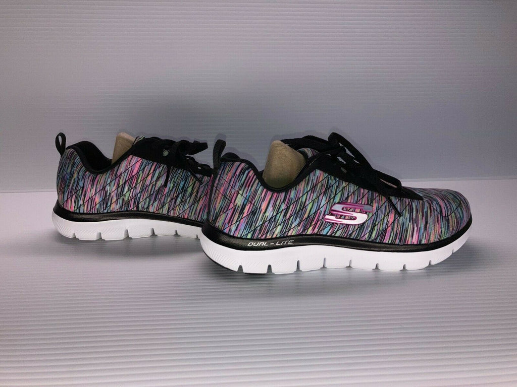 NEW SKECHERS WOMEN FLEX APPEAL 2.0 SNEAKERS BLACK/MULTI 7 W FREE SHIP 12753W