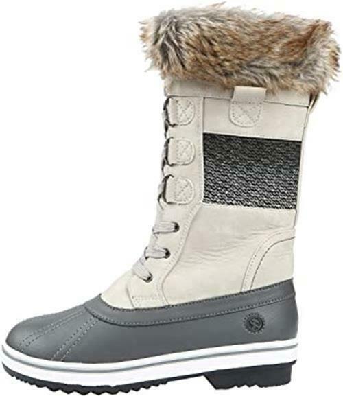 NORTHSIDE WOMEN'S BISHOP POLAR FUR COLLARS FLAT SNOW BOOT sz 10 BIRCH 913008W277