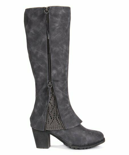 MUK LUKS WOMEN'S LACY TALL ZIP UP BLOCK HEEL WINTER BOOTS sz 8 GREY 16989 021