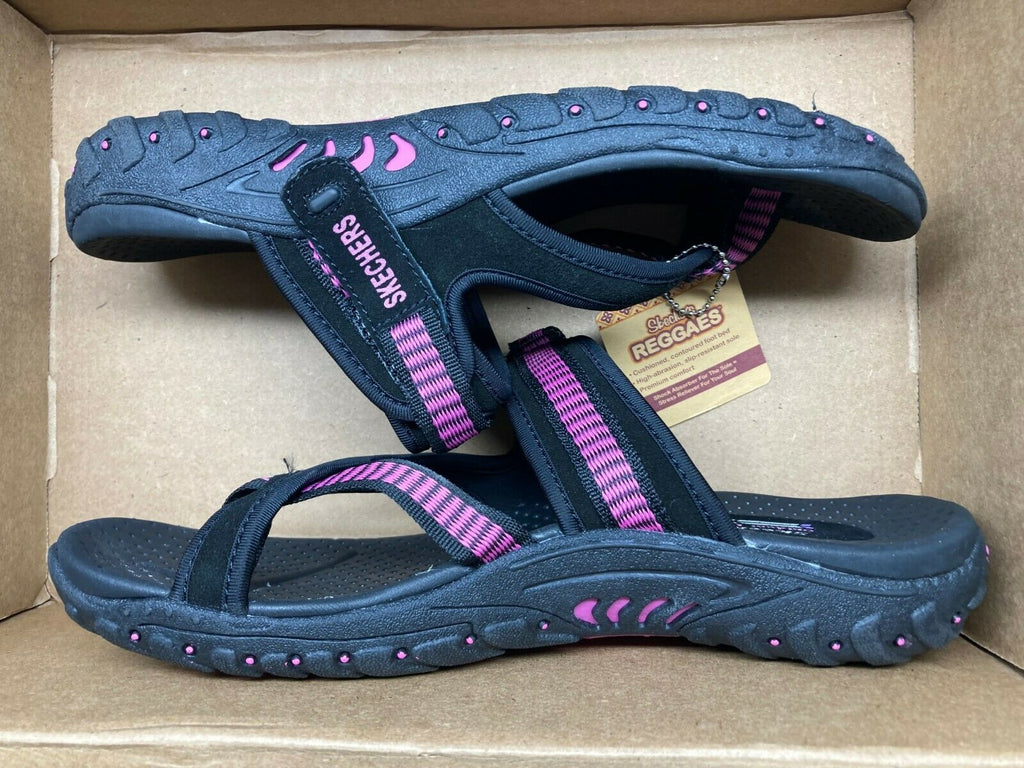 NEW SKECHERS WOMEN'S REGGAE-RASTA SANDALS BLACK/FUCHSIA sz 9 FREE SHIP 46444