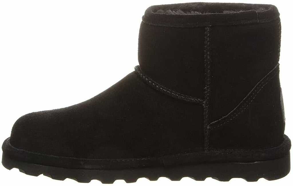 BEARPAW WOMEN'S ALYSSA SHEEPSKIN COMFORT ANKLE SNOW BOOTS BLACK 8.5 W