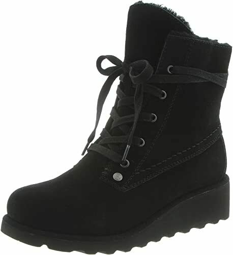 BEARPAW WOMEN'S KRISTA SUEDE SHEEPSKIN WINTER SHORT BOOTS sz 6.5 W BLACK 2025W