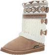 MUK LUKS WOMENS CHERYL SLIPER BOOTS CAMEL GEO CABLE KNIT BOOT 11 FAUX SUEDE