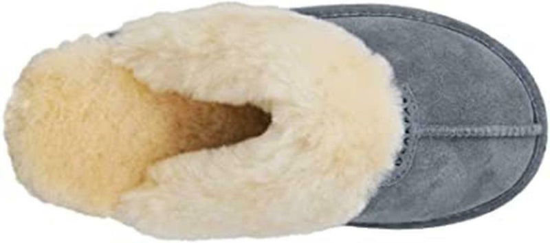 BEARPAW WOMEN'S LOKI II SHEEPSKIN COLLAR SLIDE SLIPPERS sz 6 M GRAY FOG 671W