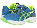 ASICS KIDS UNISEX PRE CONTEND 4 PS RUNNING SHOES sz 1.5 BLUE GREEN YELLOW C709N