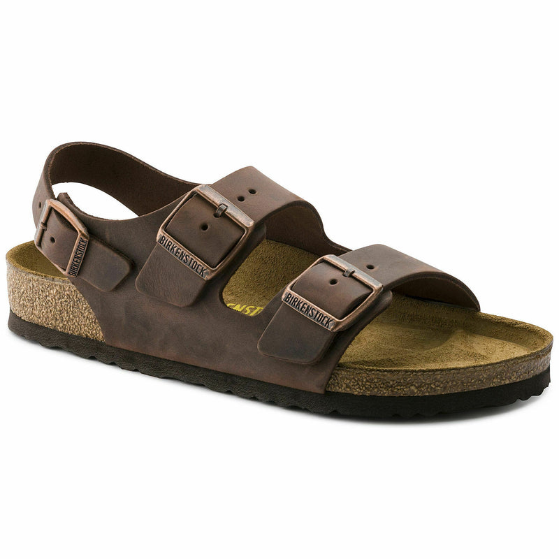 NEW BIRKENSTOCK MENS MILANO REGULAR WIDTH SANDAL HABANA LEATHER FOOTBED 34871