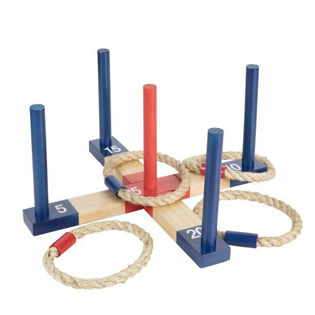 TRIUMPH COMPACT & PORTABLE WOOD RING TOSS WITH 1 WOODEN 5 PEG TARGET & 4 RINGS