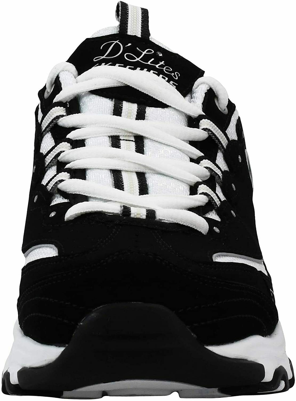 SKECHERS WOMEN'S D'LITES MEMORY FOAM LEATHER SNEAKERS sz 8 BLACK WHITE 11422