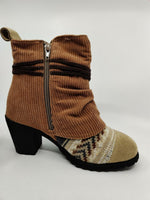 MUK LUKS WOMEN'S FASHION HEEL CORDUROY & KNIT UPPER ANKLE BOOTS sz 6 BROWN / TAN