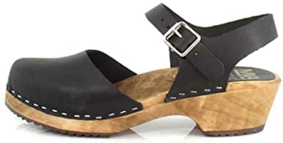 MIA WOMEN'S SOFIA CLOG MULE WOODEN PLATFORM SANDALS LEATHER sz 10 M BLACK SW562T