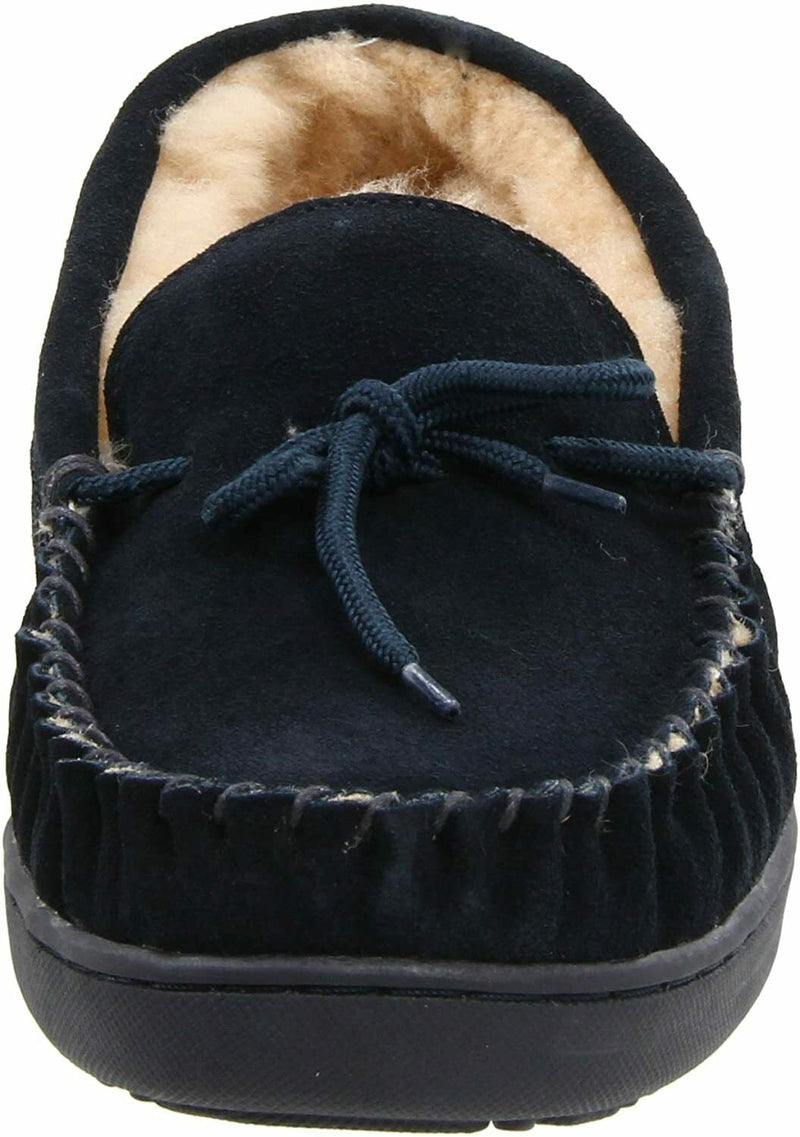 BEARPAW MEN'S MOC II SHEEPSKIN COMFORT MOCCASIN SLIPPERS sz 9.5 M NAVY 1295M