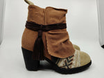 MUK LUKS WOMEN'S FASHION HEEL CORDUROY & KNIT UPPER ANKLE BOOTS sz 6 BROWN / TAN