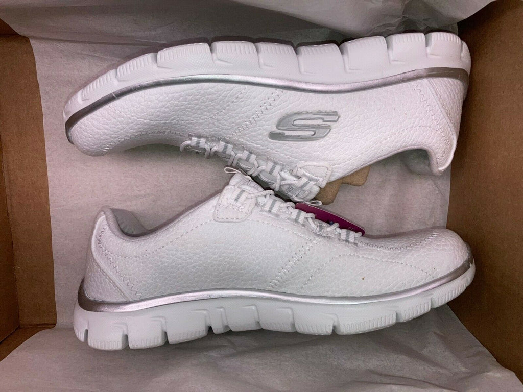 SKECHERS WOMEN'S SPORT EMPIRE SNEAKERS WHITE SILVER 6.5 FITNESS WALK SHOE 12407