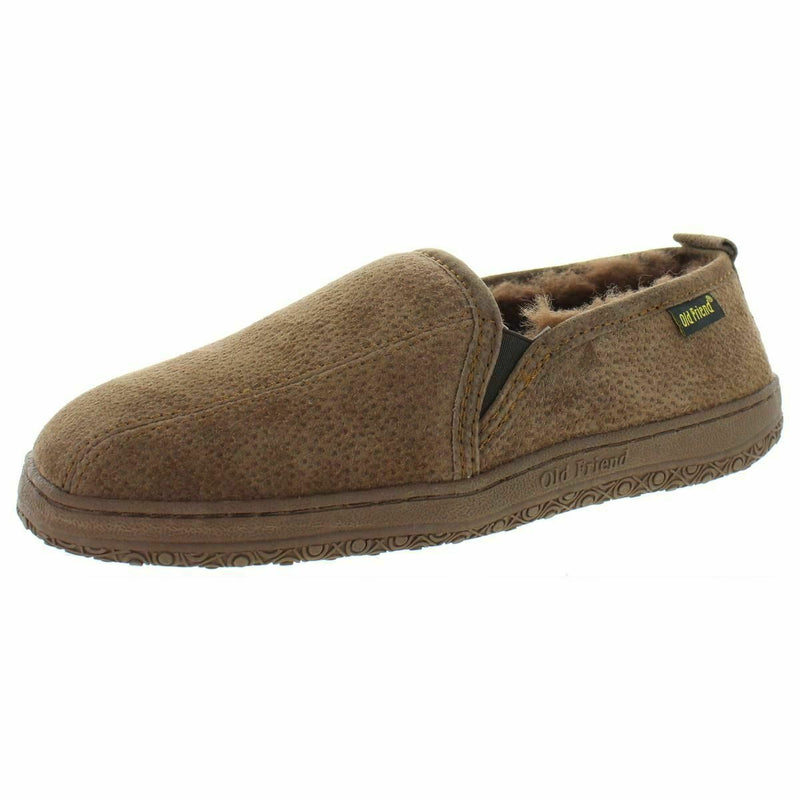 OLD FRIEND MEN'S ROMEO SUEDE FLEECE WARM SLIPPERS sz 8 W CHOCOLATE 421205