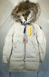 PARAJUMPERS WOMENS LONG BEAR DOWN JACKET PARKA INSULATED FUR HOOD SILVER GREY