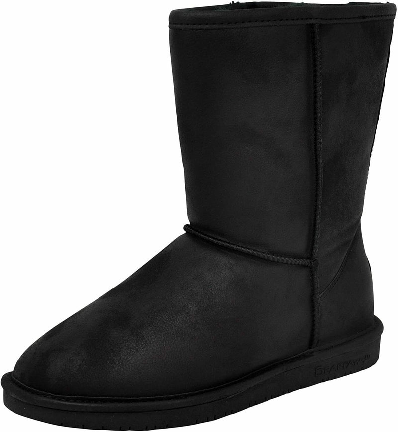 BEARPAW WOMEN EMMA SHORT WIDE SHEEPSKIN WINTER PULL ON BOOT 9.5 BLACK 608W