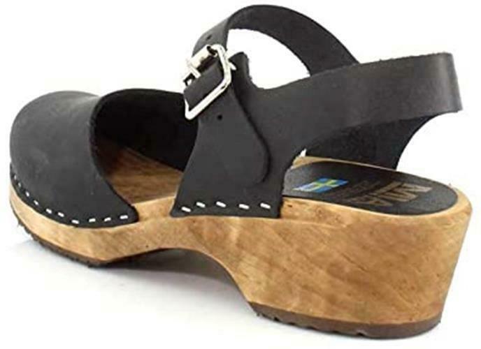 MIA WOMEN'S SOFIA CLOG MULE WOODEN PLATFORM SANDALS LEATHER sz 9 M BLACK SW562T