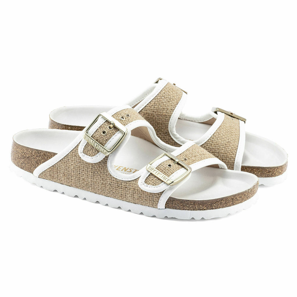 BIRKENSTOCK ARIZONA TEXTILE NATURAL JUTE WHITE WOMEN SANDAL 1015739 NARROW