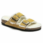 BIRKENSTOCK WOMENS ARIZONA OCHRE SUEDE SHEARLING SANDAL SLIDE 1017407 NARROW