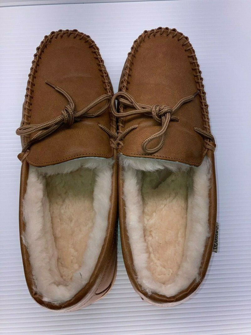 NEW BEARPAW MEN'S MOC II WIDE SHEEPSKIN SHOES HICKORY sz 14 W FREE SHIP SLIPPER