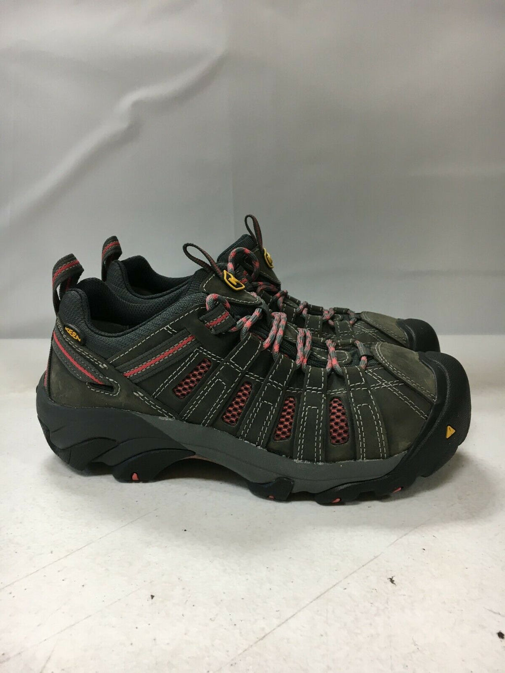 USED KEEN WOMENS FLINT LOW WORK BOOT MAGNET/ROSE SIZE 7.5 FREE SHIP