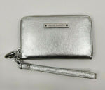 Vince Camuto Vivi Indexer Wristlet Clutch Wallet Leather Cell Phone Case Silver