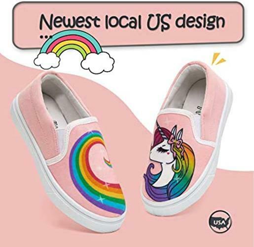 K KOMFORME KIDS SLIP ON CANVAS GIRLS SNEAKER sz 9 TODDLER COLORFUL UNICORN PINK