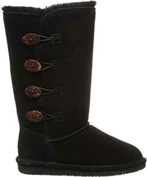 BEARPAW WOMEN'S LORI SHEEPSKIN SUEDE MID CALF BOOTS sz 7.5 M  BLACK II 2250W