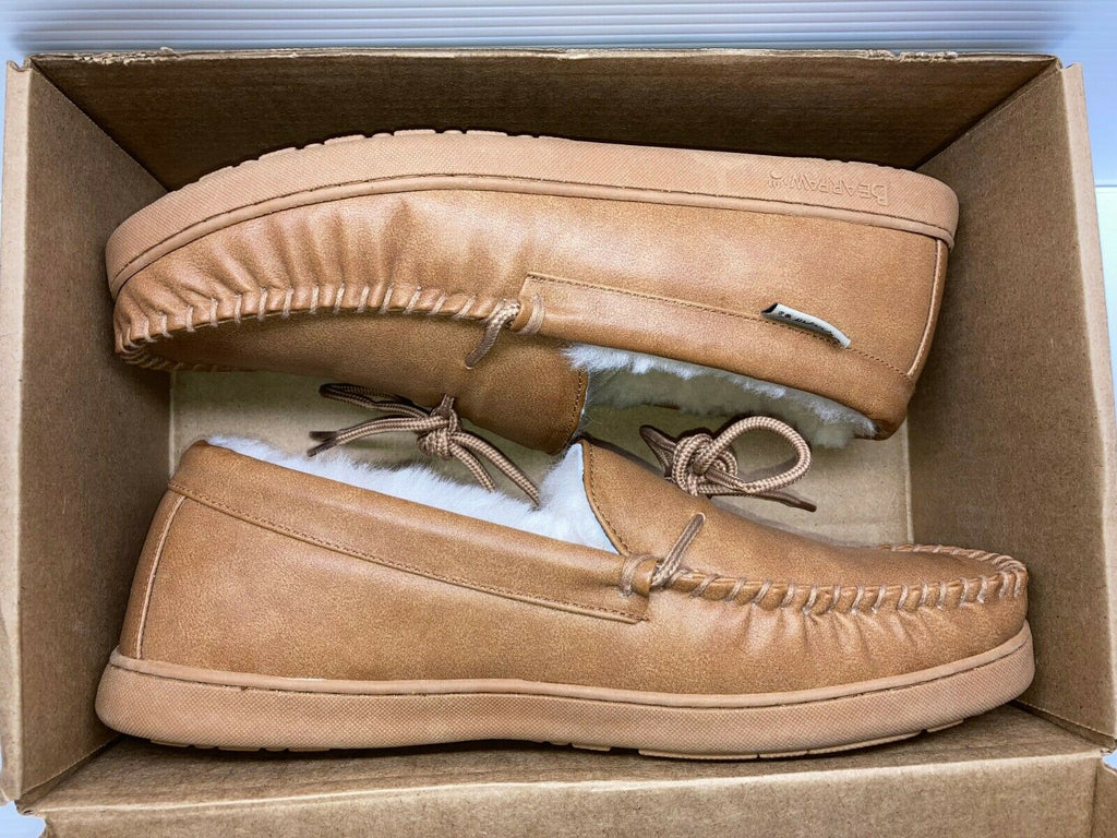 NEW BEARPAW MEN'S MOC II WIDE SHEEPSKIN SHOES HICKORY sz 14 W FREE SHIP SLIPPER