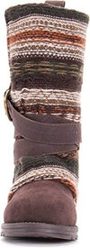 MUK LUKS WOMENS NIKKI BLT WRAPPED 3 in 1 BOOTS BROWN FAUX SUEDE SWEATER KNIT