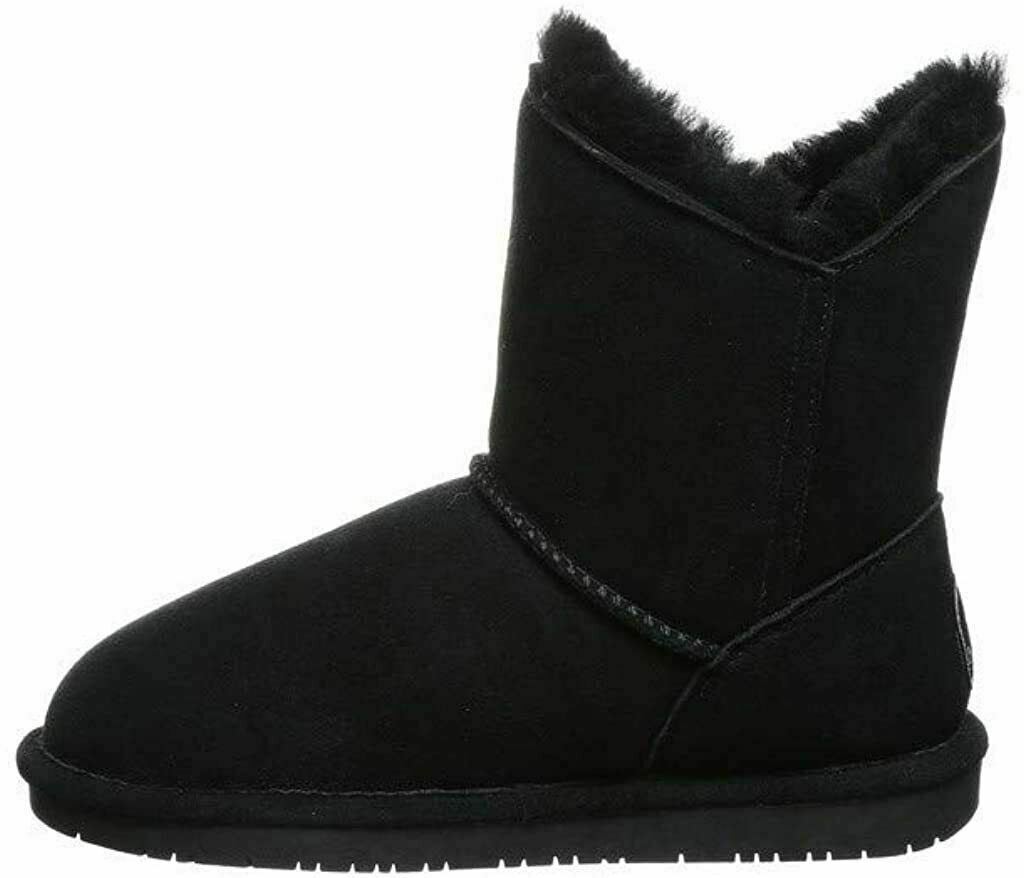 BEARPAW WOMEN'S ROSALINE SUEDE WINTER SHORT SHEEPSKIN BOOT sz 8.5 W BLACK 2588W