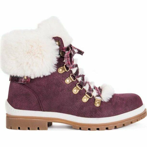 MUK LUKS WOMEN'S KYLIE BOOTS FAUX SUEDE BOTTIE WATER RESISTANT 10 BURGUNDY 16914